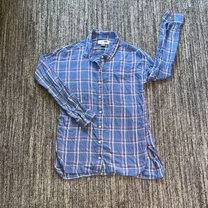 Old Navy Junior Girls Boyfriend Shirt Size XL (14) Blue Pink Plaid Long Sleeve‎